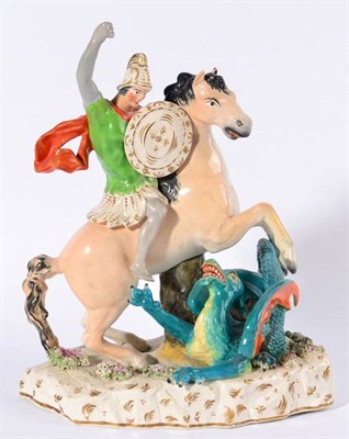 Lot 183 - A Staffordshire Pottery Figure Group of St George and the Dragon, mid 19th century, St George...