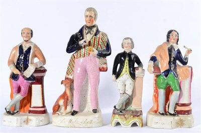 Lot 184 - A Staffordshire Pottery Figure of Sir Walter Scott, mid 19th century, standing, his dog at his...