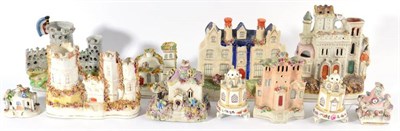 Lot 193 - Eleven Various Staffordshire Pastille Burners, mid 19th century, modelled as castles and...
