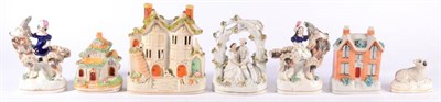 Lot 203 - A Pair of Staffordshire Pottery Figures of Children on Goats, mid 19th century, 14cm high; A...