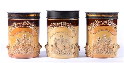 Lot 204 - A Set of Three Brown Saltglaze Stoneware Storage Jars, probably Derby, circa 1830, of...