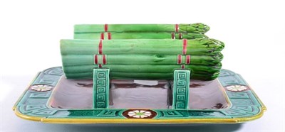 Lot 207 - A Minton Majolica Asparagus Tray, 1871, modelled as asparagus on a rectangular dish with...