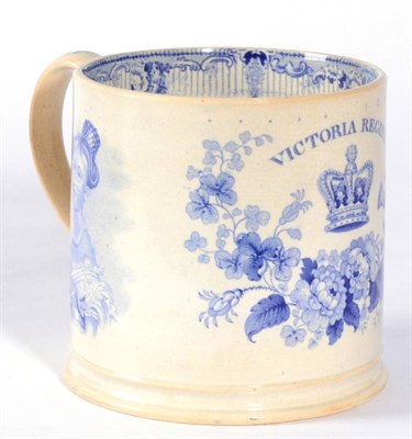 Lot 211 - A Staffordshire Pottery Victoria Proclamation Cylindrical Mug, circa 1837, printed in...