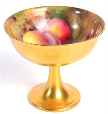 Lot 220 - A Royal Worcester Porcelain Pedestal Cup, painted by Horace Price, 1922, with a still life of fruit