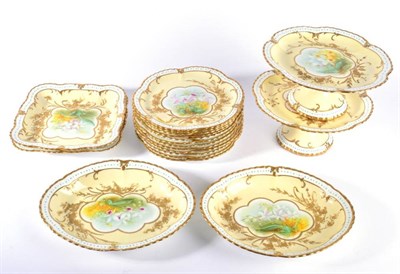 Lot 221 - An Adderley China Dessert Service, circa 1900, painted with flowers on a cream ground,...