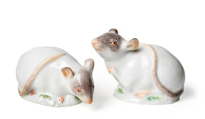 Lot 229 - A Pair of Meissen Porcelain Figures of Mice, 20th century, naturalistically modelled and...