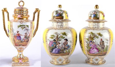 Lot 242 - A Pair of Helena Wolfsohn Porcelain Jars and Covers, circa 1900, painted with 18th century...