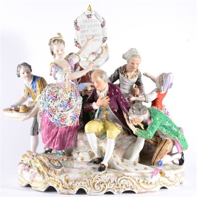 Lot 246 - A Continental Porcelain Figure Group, late 19th century, depicting a seated 18th century...