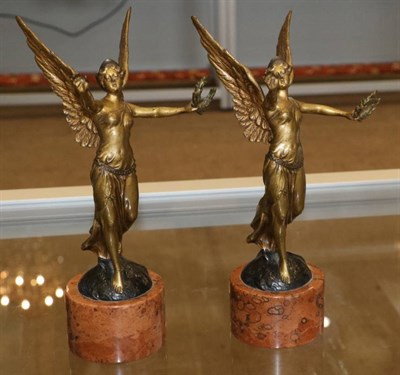 Lot 300 - A Pair of Bergmann Gilt Bronze Figures of Victory, early 20th century, modelled as winged classical