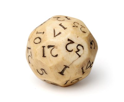 Lot 302 - A Marine Ivory Teetotum or Gambling Ball, 18th century, the facets numbered 1 to 32, 4.5cm wide...