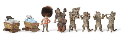 Lot 304 - An Austrian Cold Painted Bronze Miniature Five Piece Cat Band, cello player 3.5cm; Another Cat,...