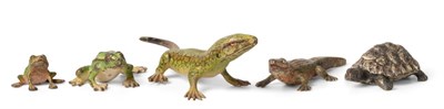 Lot 306 - An Austrian Cold Painted Bronze Tortoise, 5cm long; A Lizard, 13cm long; Two Frogs; and An...