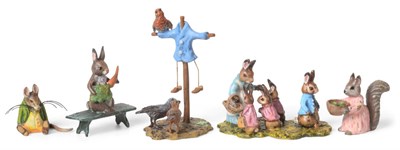 Lot 311 - Five Modern Austrian Cold Painted Bronze Beatrix Potter Groups, Mrs Rabbit and the Four...