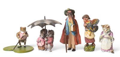 Lot 313 - Two Modern Austrian Cold Painted Bronze Beatrix Potter Groups, Goody and Timmy Tiptoes, Jeremy...