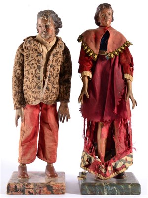 Lot 317 - A Pair of Carved Polychromed Wooden Figures of Gentlemen, possibly Naples, 19th century, one...