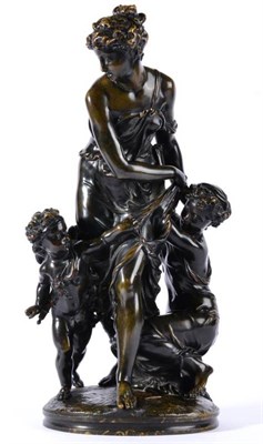 Lot 321 - After Pierre Eugene Hebert: A Bronze Figure Group, of a maiden with a young girl, Cupid at her...