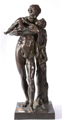 Lot 324 - After the Antique: A Bronze Figure of Silenus, carrying the young Bacchus, on a square plinth, 58cm