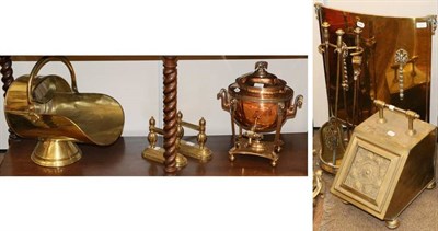 Lot 328 - A Copper and Brass Samovar, early 19th century, in neo-classical style with reeded lions' mask...