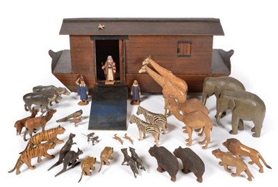 Lot 354 - A Painted Wood Model of Noah's Ark, early 20th century, together with a collection of figures...