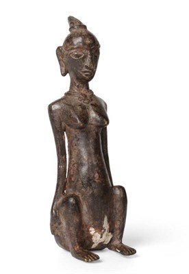 Lot 358 - A South East Asian Bronze Figure, as a seated female figure with hair tied-up, 19cm high