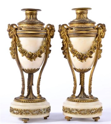 Lot 361 - A Pair of French Gilt Bronze Mounted Alabaster Cassoulets, late 19th century, of urn form with...