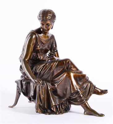 Lot 367 - After Moreau (French, ate 19th century): A Bronze Figure of a Seated Classical Maiden, holding...