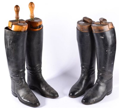 Lot 381 - A Pair of Black Leather Riding Boots, with wooden trees bearing a brass plaque Miss Mary...