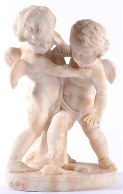 Lot 388 - An Alabaster Figure Group, late 19th century, as two putti fighting on an oval base, 30cm high