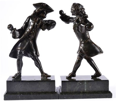 Lot 394 - A Pair of French Bronze Figures of Dualists, late 19th century, each in 18th century costumes...