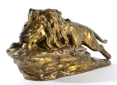 Lot 401 - D'Aste: A Gilt Bronze Figure of a Stalking Lion, signed D'ASTE and with foundry mark, 39cm long