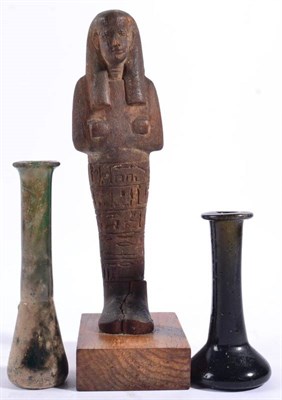 Lot 411 - An Egyptian Carved Wood Shabti Figure, engraved with hieroglyphic script, attached to later...