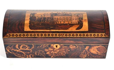 Lot 425 - A Tunbridgeware Glove Box, circa 1870, the domed cover with a view of a ruin over a band of...