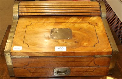 Lot 430 - A Victorian Brass Bound Satinwood Travelling Desk, with tambour over a folding writing slope...