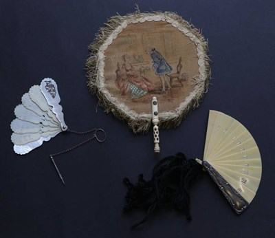 Lot 433 - Three Fans: A 19th century ivory Carnet de Bal, with six ivory sticks, both guards of...