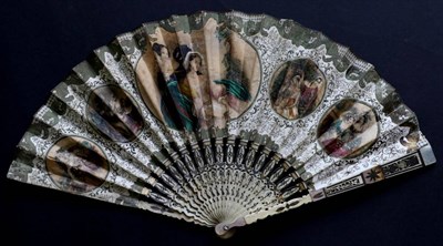 Lot 437 - An 1830-40 Bone Fan, carved and pierced and silvered and gilded, the guards with the addition...