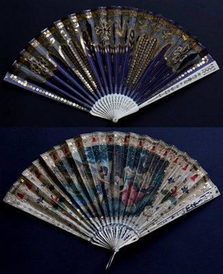 Lot 438 - A Small Regency Bone Fan, the monture pierced, gilded and silvered. barrel rivet. The double...