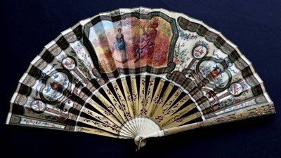 Lot 440 - A 19th Century Ivory Fan, the monture carved and pierced, and painted in gold and muted...