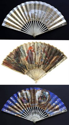 Lot 442 - A Mid-19th Century Bone Fan, with simple silvering and gilding, mainly of meandering stems with...