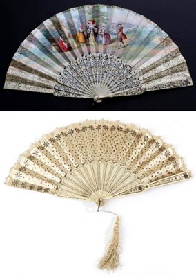 Lot 446 - A Late 19th Century Ivory Fan, with elaborate monture, gilded and silvered, carved and pierced, and