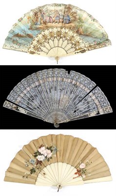 Lot 447 - A 3rd Quarter 19th Century Ivory Fan, the monture plain, excepting where the spray of roses painted