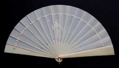 Lot 451 - A Late 19th Century Ivory Bris‚ Fan, with wide sticks, the recto painted with a country maiden...