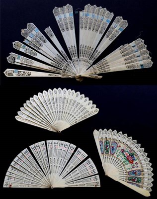 Lot 452 - Three Early 19th Century Ivory Bris‚ Fans, all carved and pierced, two in regular designs in...