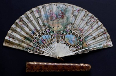 Lot 454 - A 19th Century Ivory Fan, the monture carved and pierced and painted in pastel colours to...