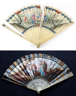 Lot 455 - A Regency Ivory Fan, with carved and intricately pierced monture, the guards quite classical,...