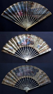 Lot 459 - A Mid-18th Century Ivory Fan, French, the double leaf velum to the verso, the recto most likely...