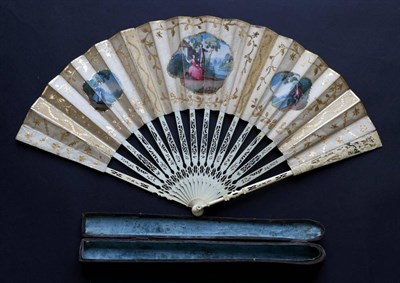 Lot 461 - A Mid-18th Century French Fan, the monture of carved and pierced ivory, the upper guards...