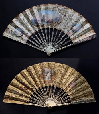 Lot 464 - A Mid-18th Century French Ivory Fan, the monture silvered and gilded, carved and pierced. The...