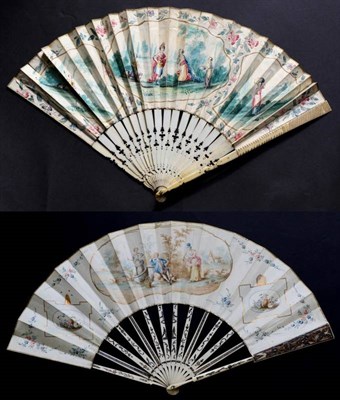 Lot 468 - A Mid-18th Century Ivory Fan, with simple guards and a band of piercing across the centre of...