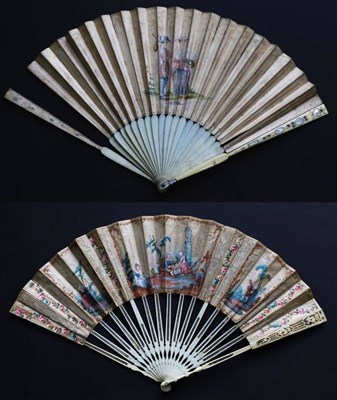 Lot 469 - An 18th Century Ivory Fan, with a simple monture, the guards having some mother-of-pearl inlay,...