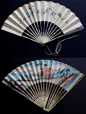 Lot 470 - A Mid-18th Century Ivory Fan, silvered and gilded to the upper guards and the gorge, carving to the